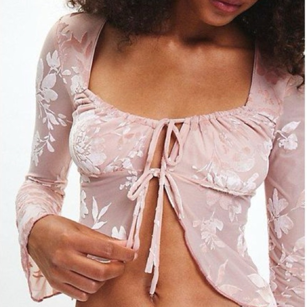 Kimchi blue Stevie burnout velvet flyaway tie front top pink
